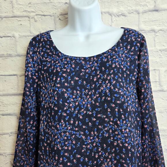 LC Lauren Conrad Blouse Womens Size Small Blue Floral Long Sleeve - Picture 3 of 12